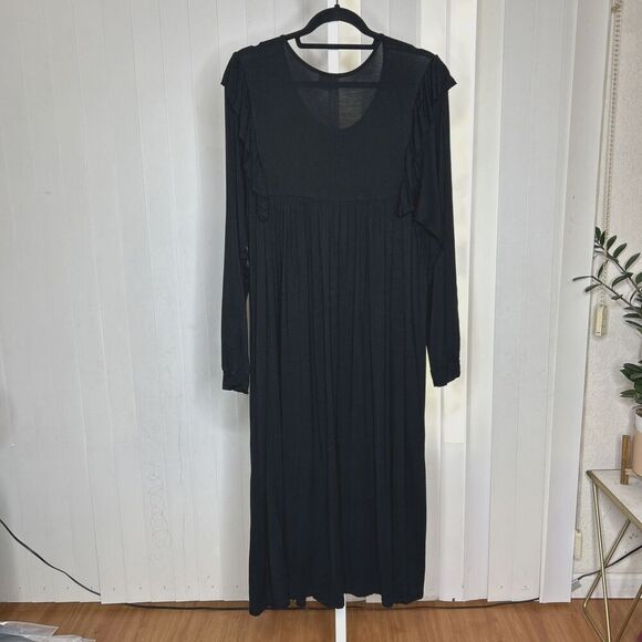 People Of Leisure Midi Dress Black Color Long Sleeves Ruffles Knit Size XL - Picture 7 of 7